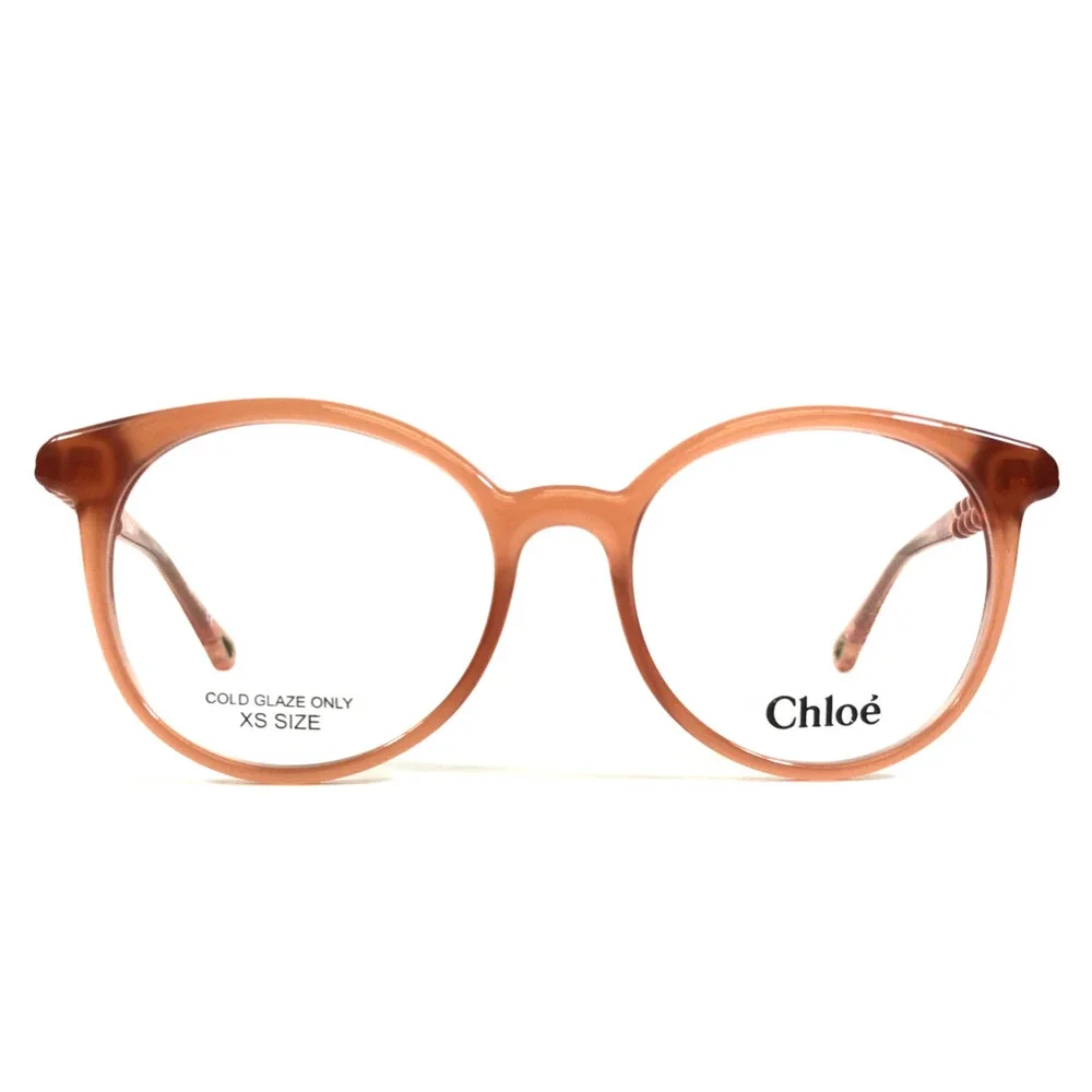 Chloe Eyeglasses Frames CH0006O 001 Transparent Brown Round XS Size 50-17-140